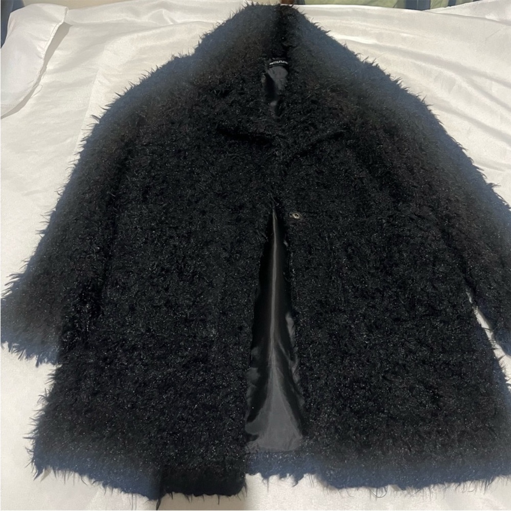 PrettyLittle Thing PETITE BLACK TEDDY FAUX FUR COLLAR MIDI COAT